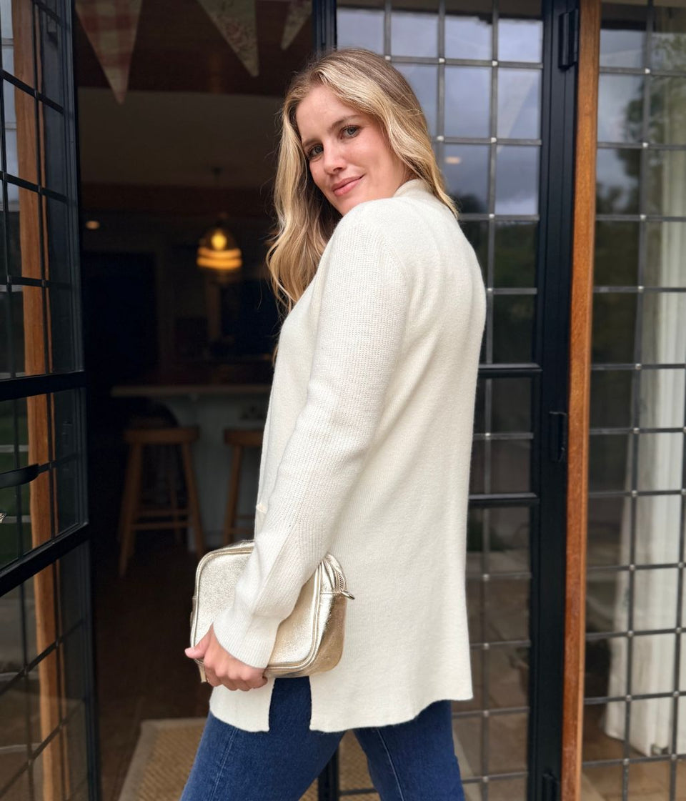 Ivory Ribbed Edge to Edge Longline Cardigan