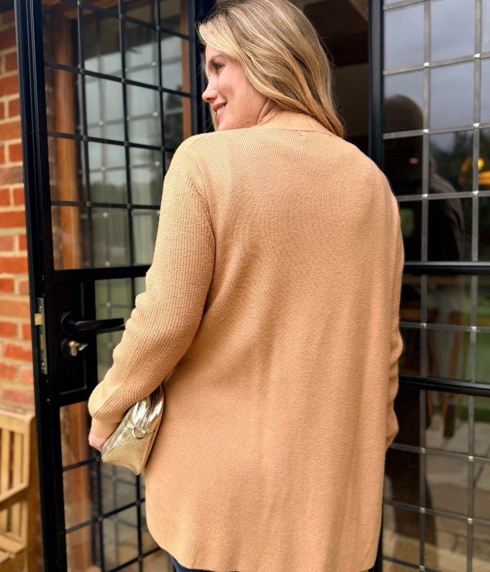 Caramel Ribbed Edge to Edge Longline Cardigan