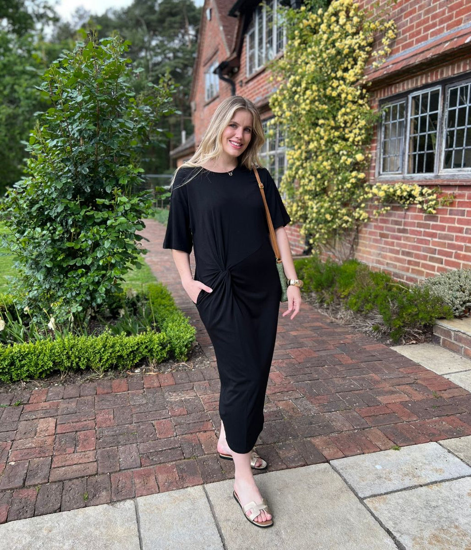 Black Jersey Twist T-Shirt Dress