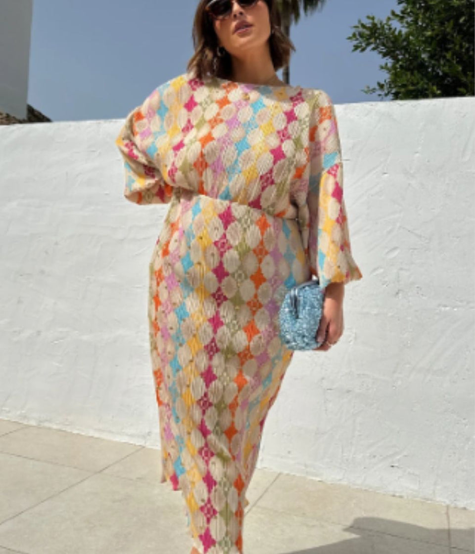 Multi Sun Geo Plisse Emma Dress