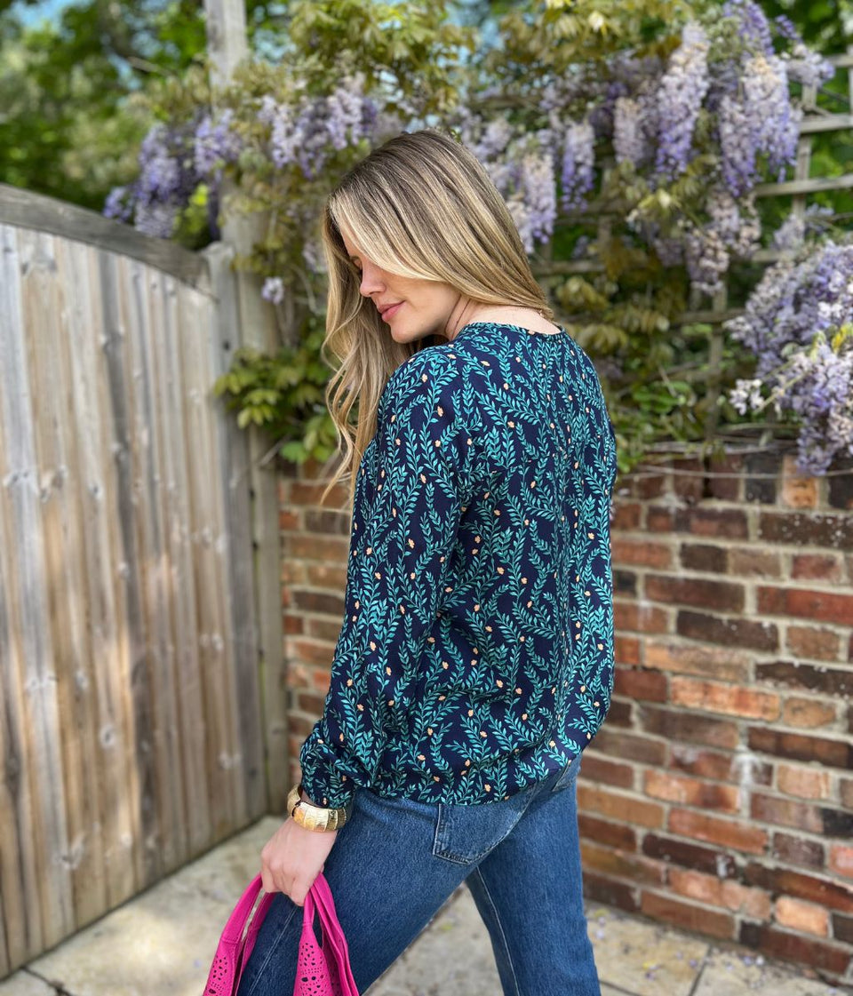 Brakeburn Navy Flower Print Blouse