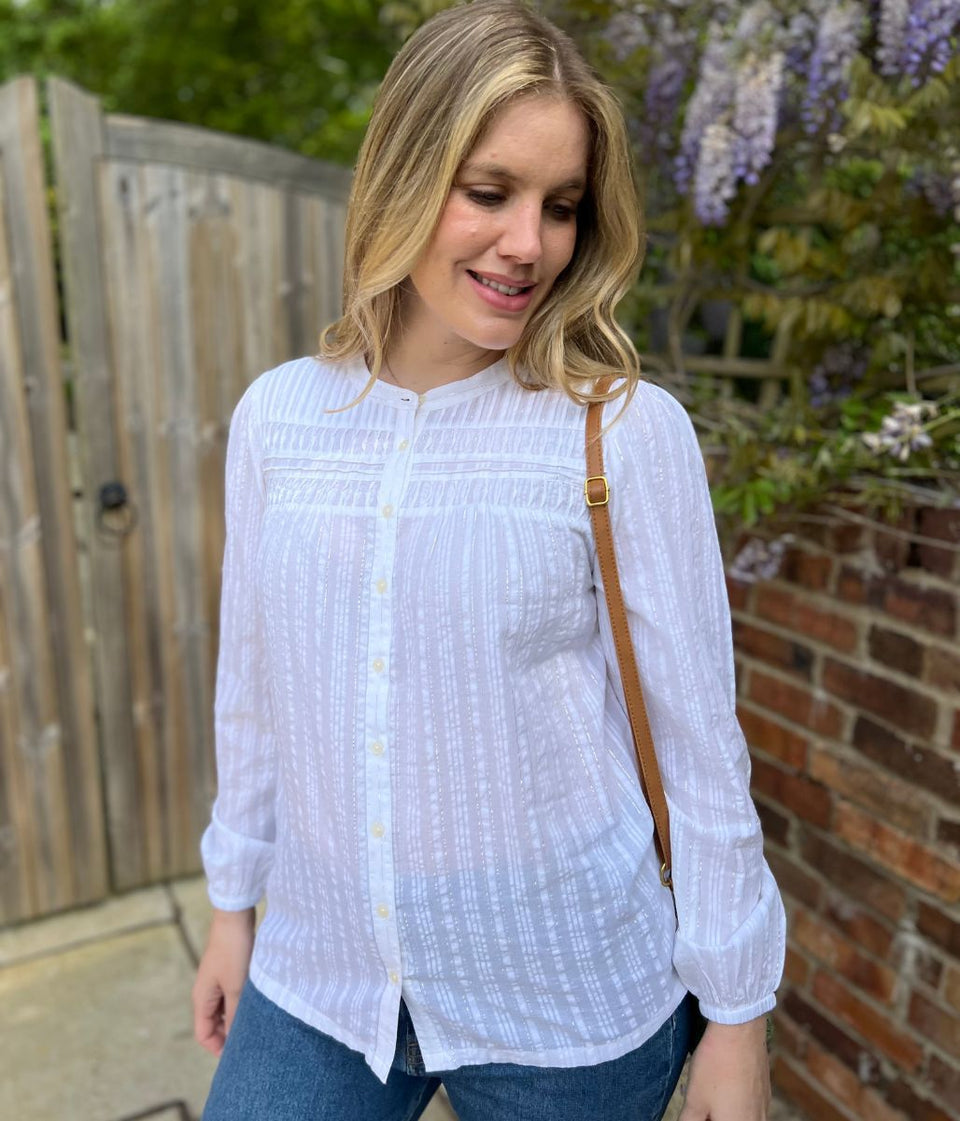 Brakeburn Ivory Pintuck Sparkle Thread Blouse