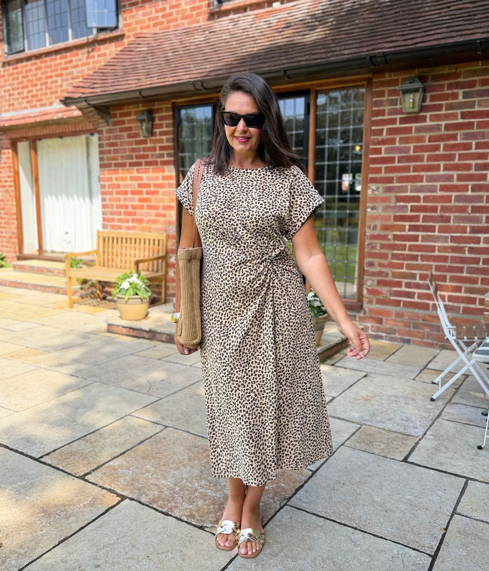 Leopard Print Side Twist Jersey Dress