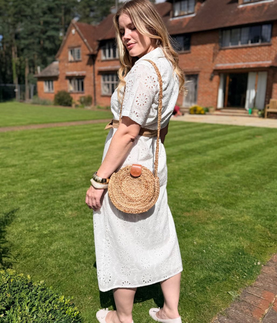 White Belted Broderie Anglaise Shirt Dress