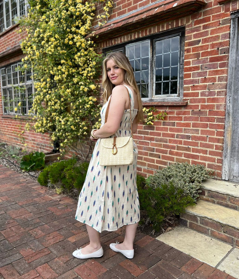 Nomads Ivory Ikat Print Midi Dress