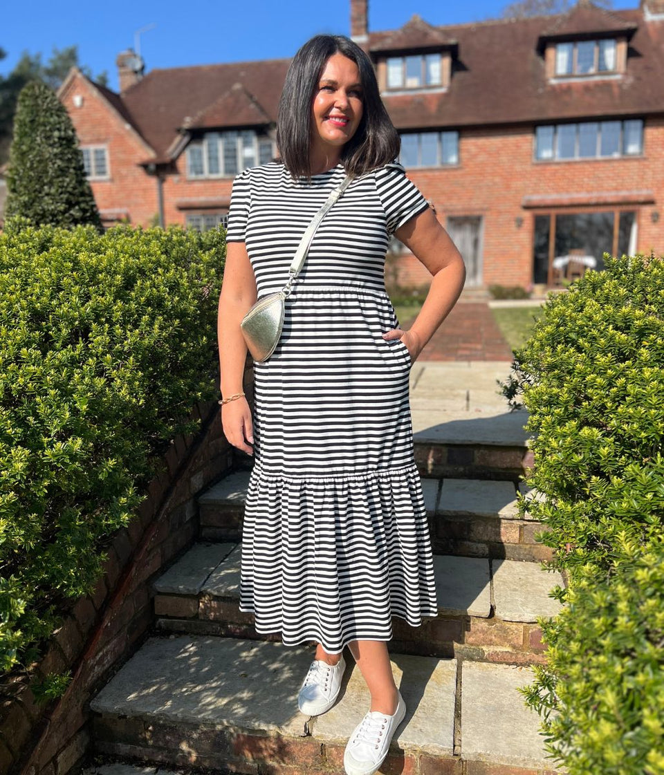 Black & White Premium Striped Jersey Dress