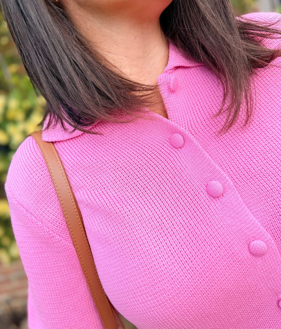 Pink Collared Short Sleeve Peplum Cardigan