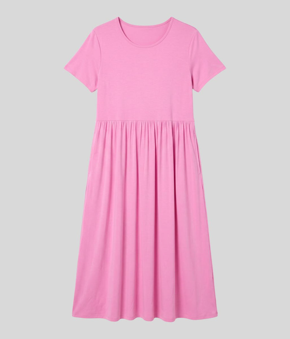 Pink Stretch Tiered Midi Dress