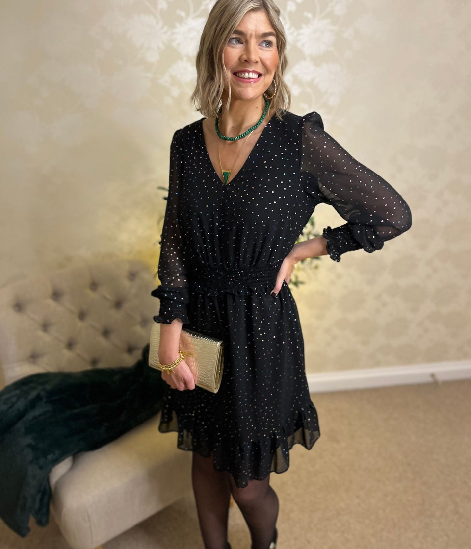 Black Sparkle Chiffon Layered Dress