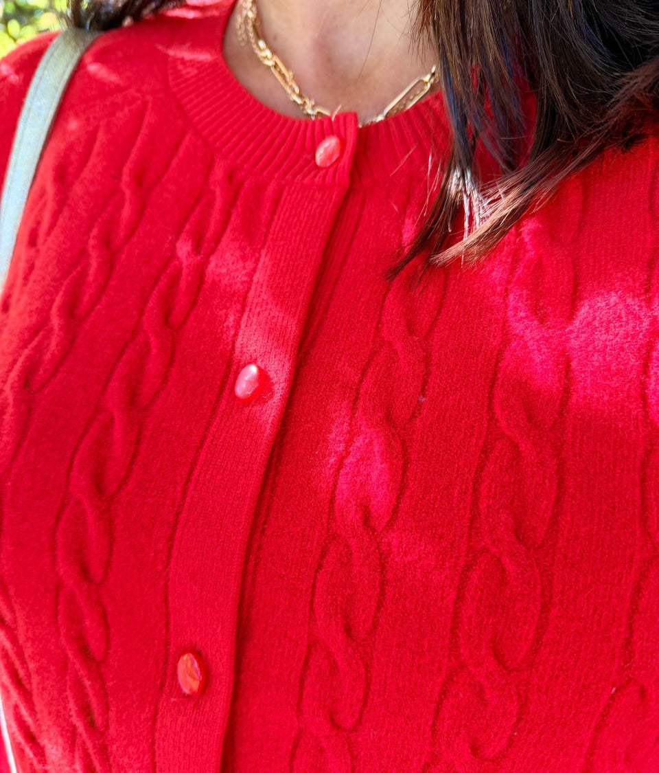 Red Soft Touch Cable Knit Cardigan