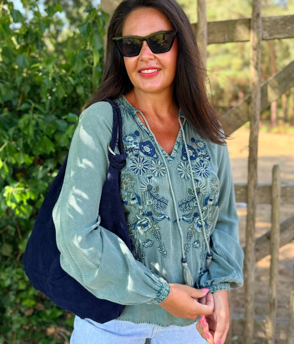 Green Embroidered Boho Top