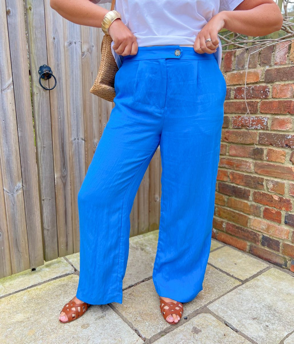 Blue Designer Wide Leg Trousers