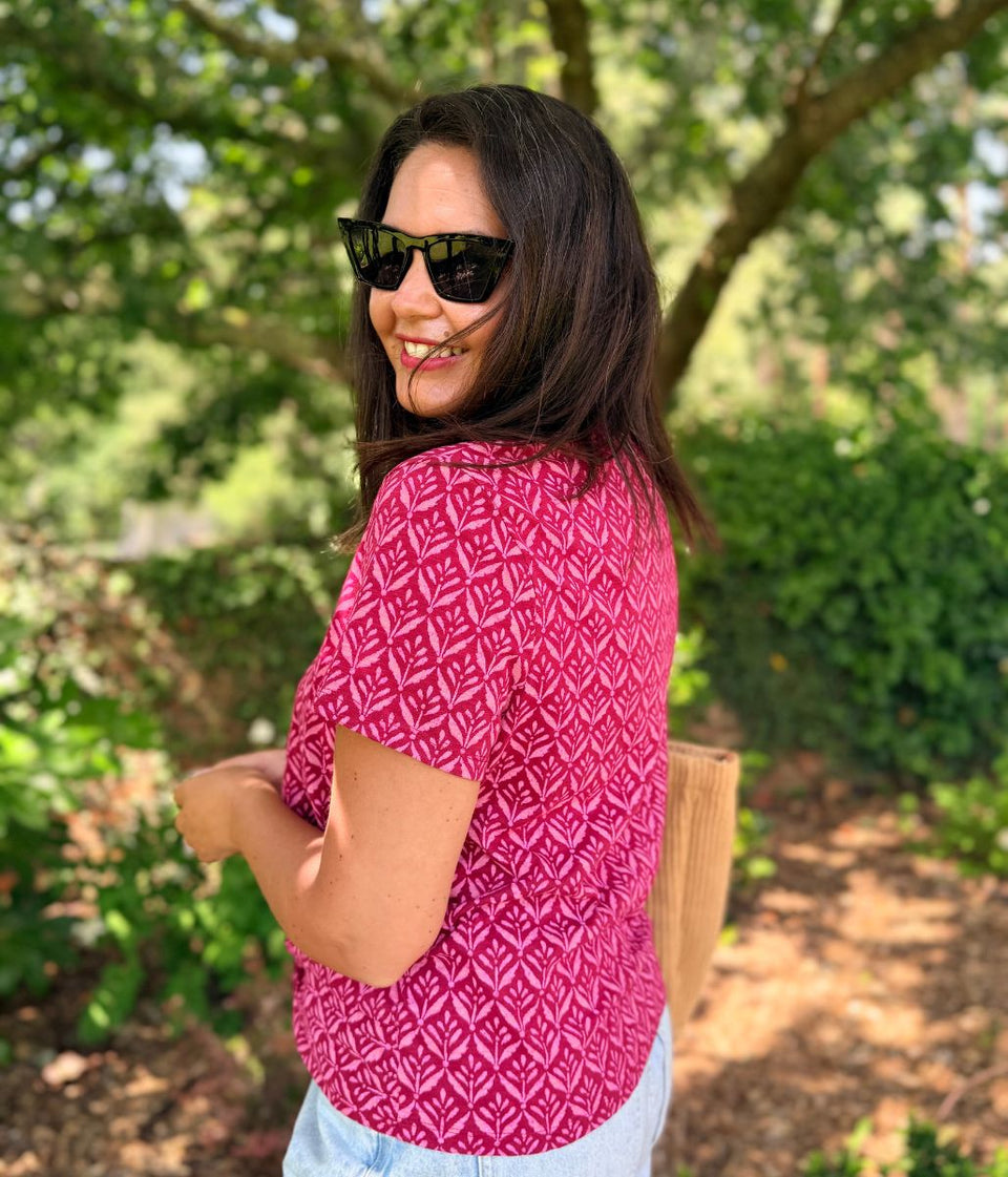 Pink Print Twist Front Top