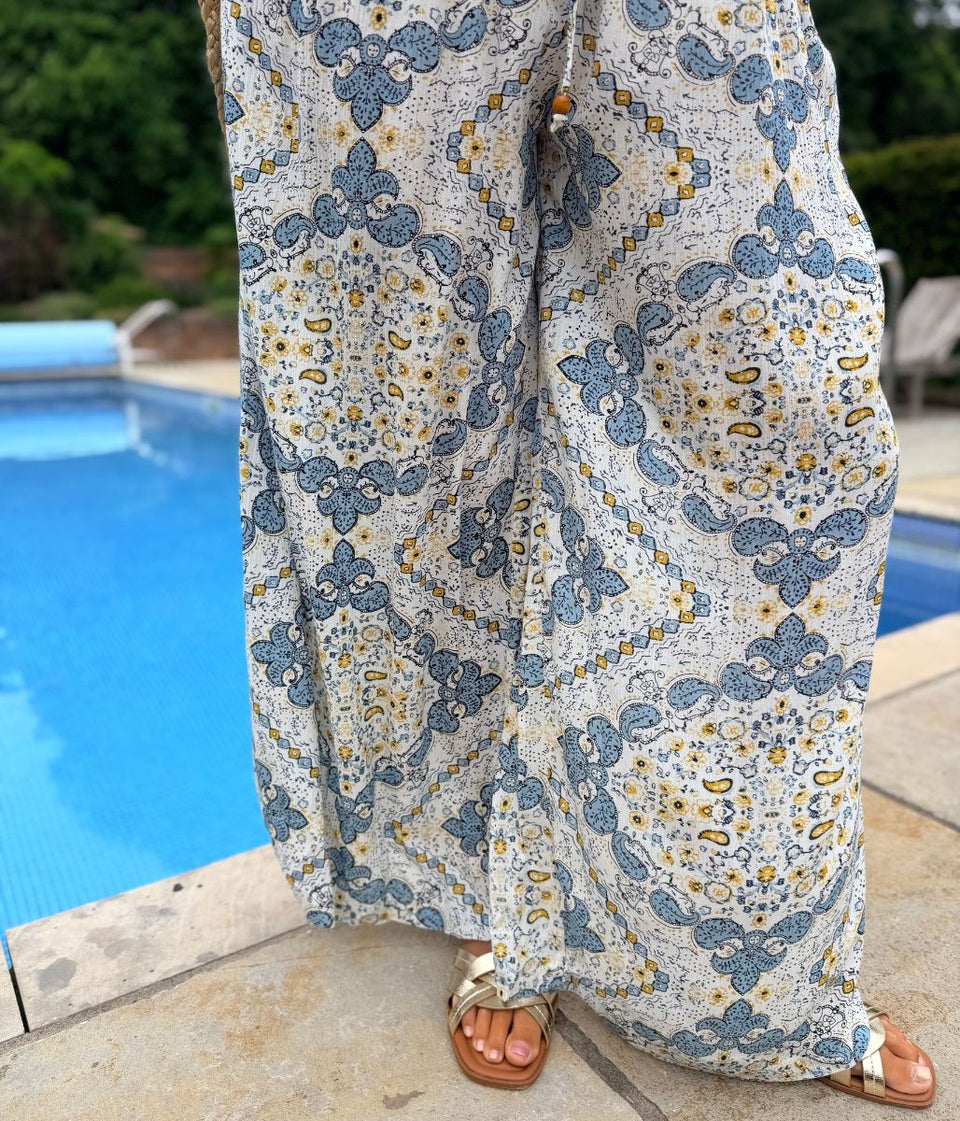Tangier Blue Shirred Jumpsuit