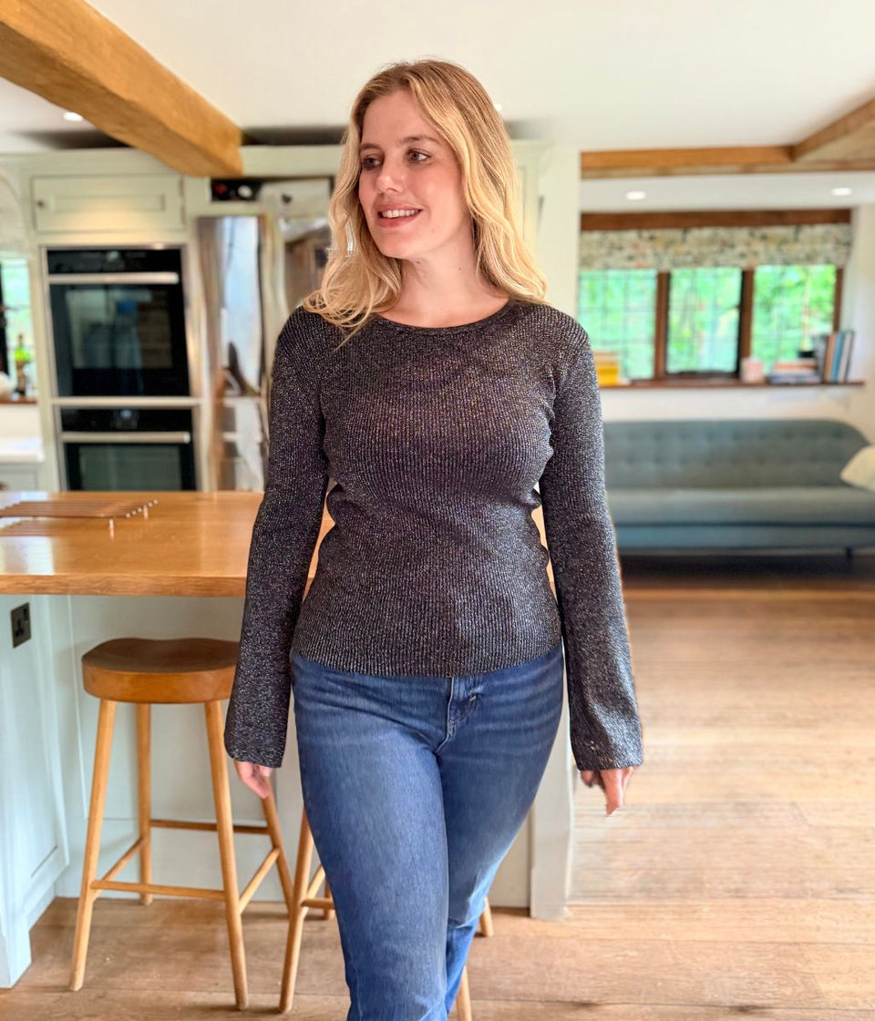 Black Sparkle Ribbed Knit Jumper