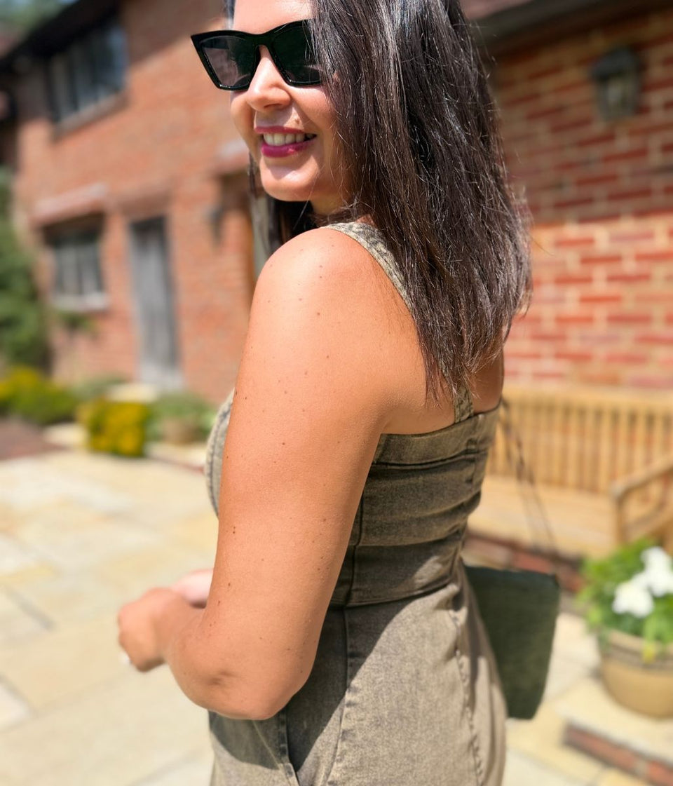 Grey Denim Zip Through Midi Dress
