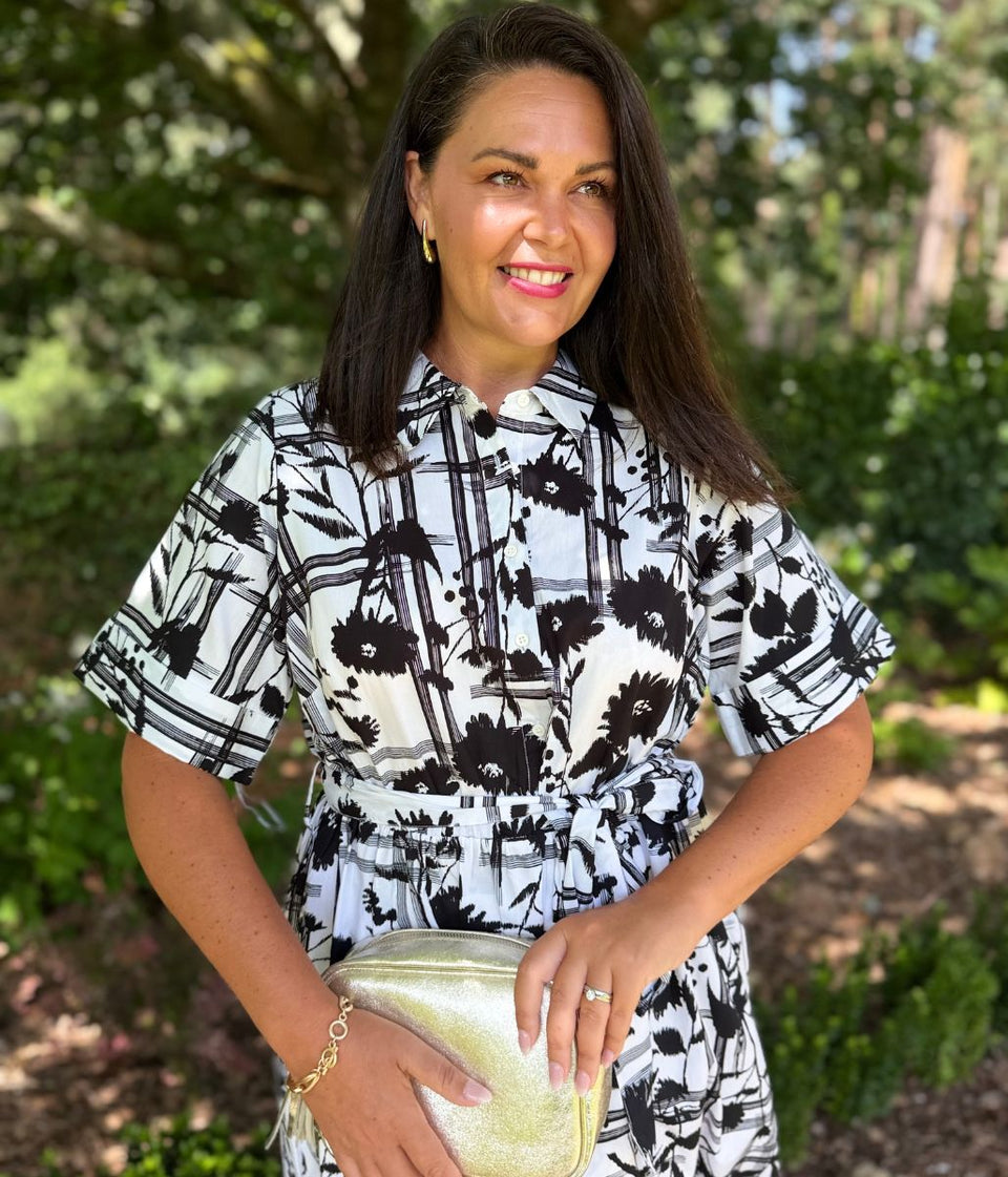 Black Floral Midi Shirt Dress - No Belt