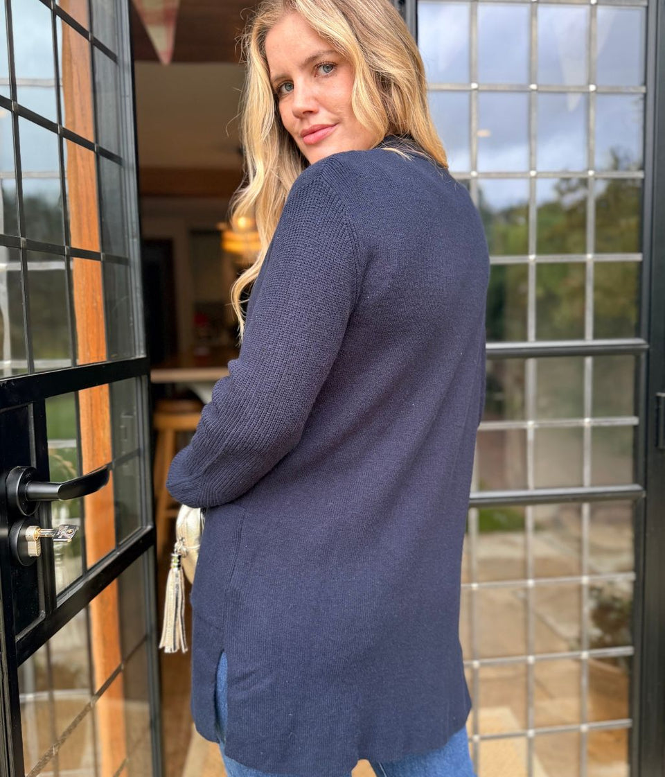 Navy Ribbed Edge to Edge Longline Cardigan