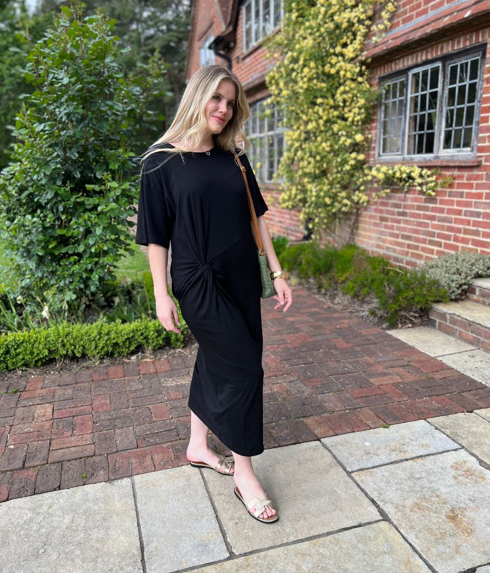 Black Jersey Twist T-Shirt Dress