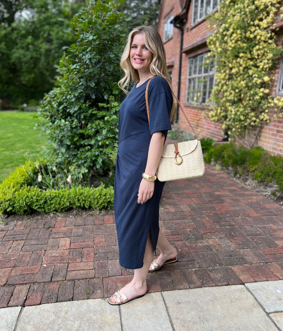 Navy Jersey Twist T-Shirt Dress