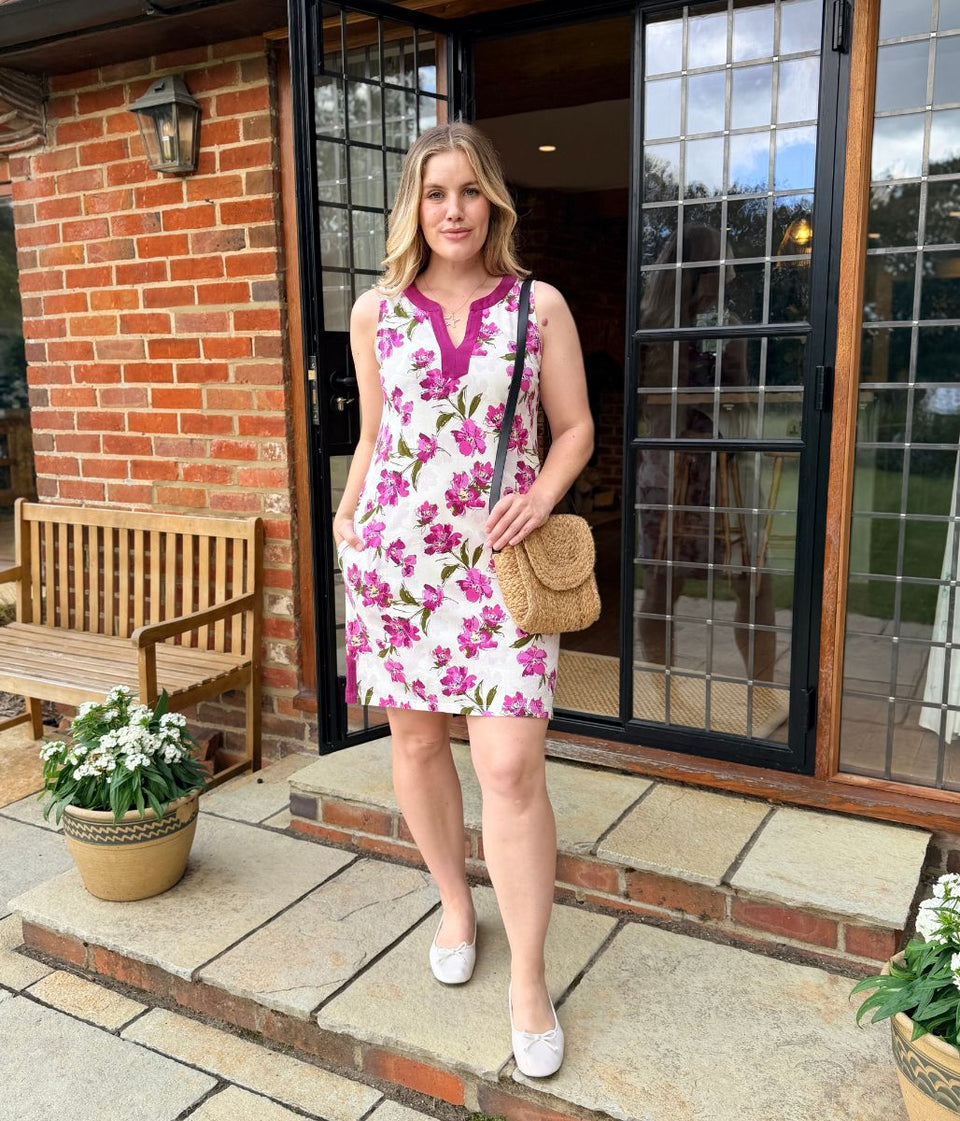 Purple Floral Jersey Notch Neck Dress