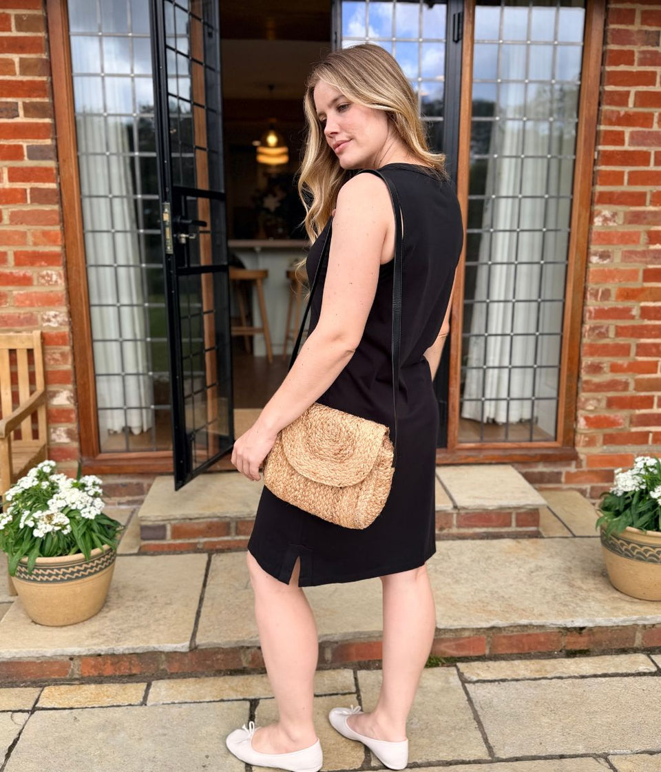 Black Jersey Notch Neck Dress