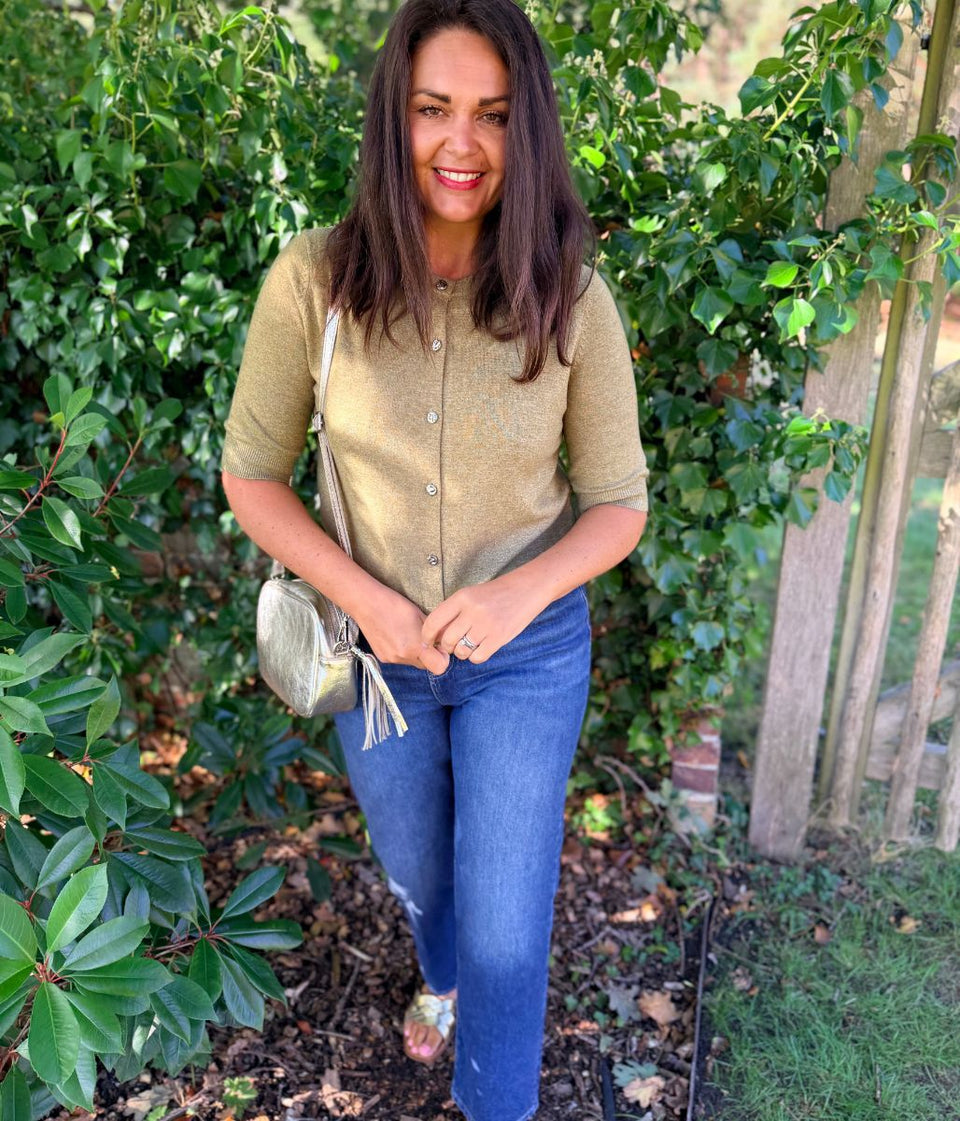 Green Air Yarn Half Sleeve Cardigan