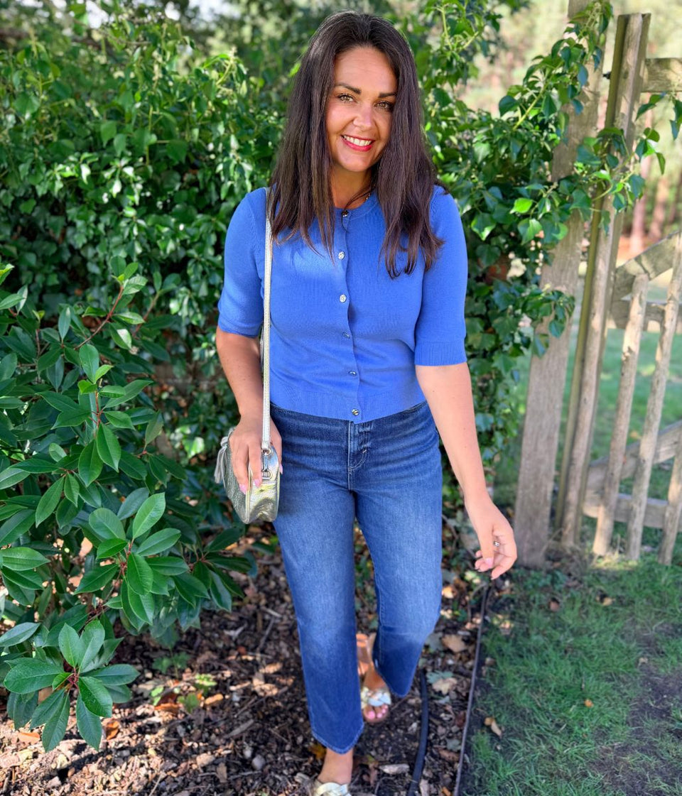 Blue Air Yarn Half Sleeve Cardigan