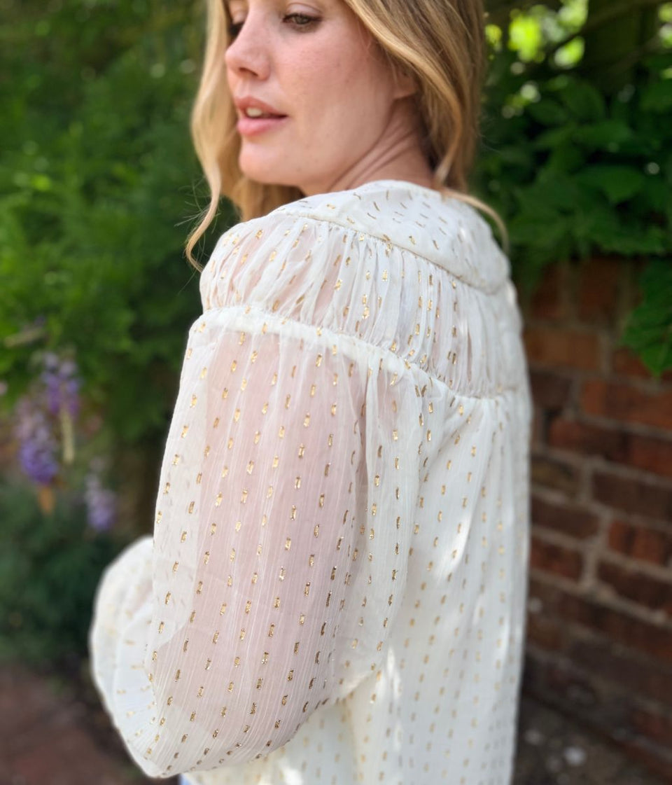 Ivory Gold Metallic Detail Top