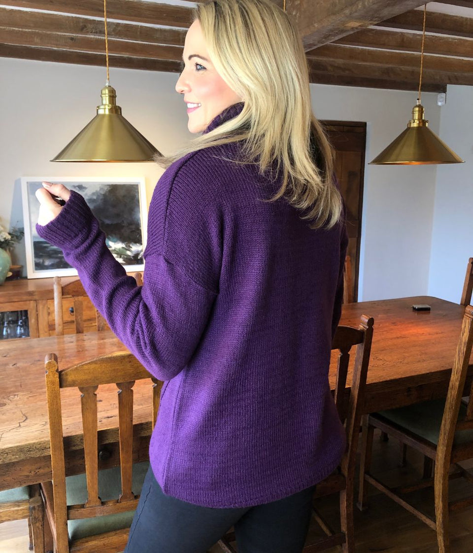 Purple Chunky Knit Roll Neck Jumper