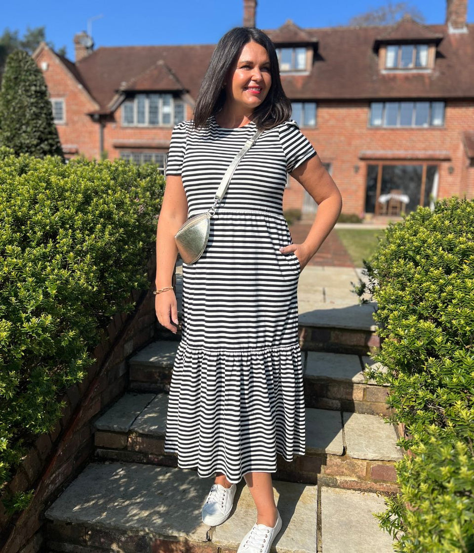 Black & White Premium Striped Jersey Dress