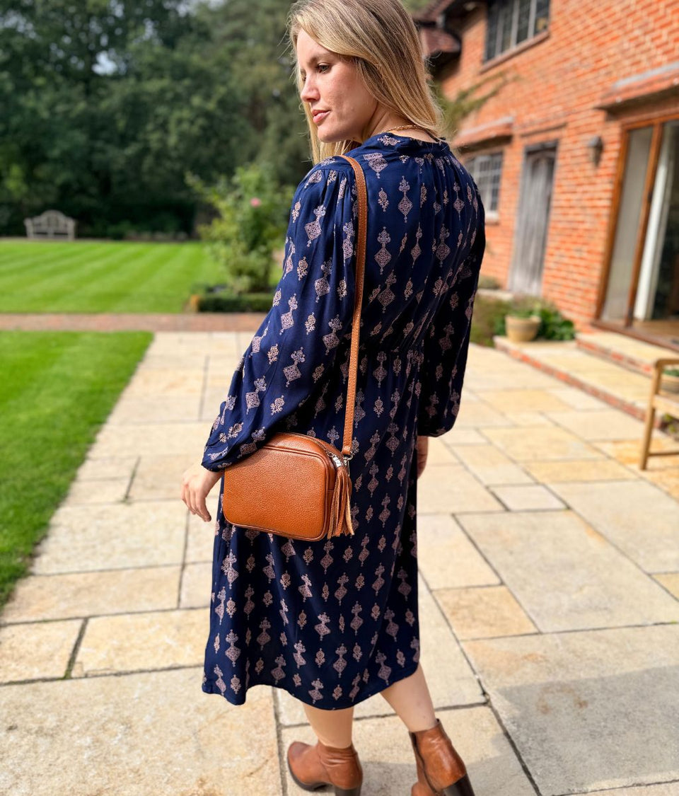 Navy Vinny Printed Midi Dress