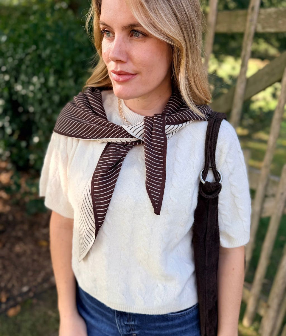 Brown Striped Reversible Triangle Wool Blend Scarf