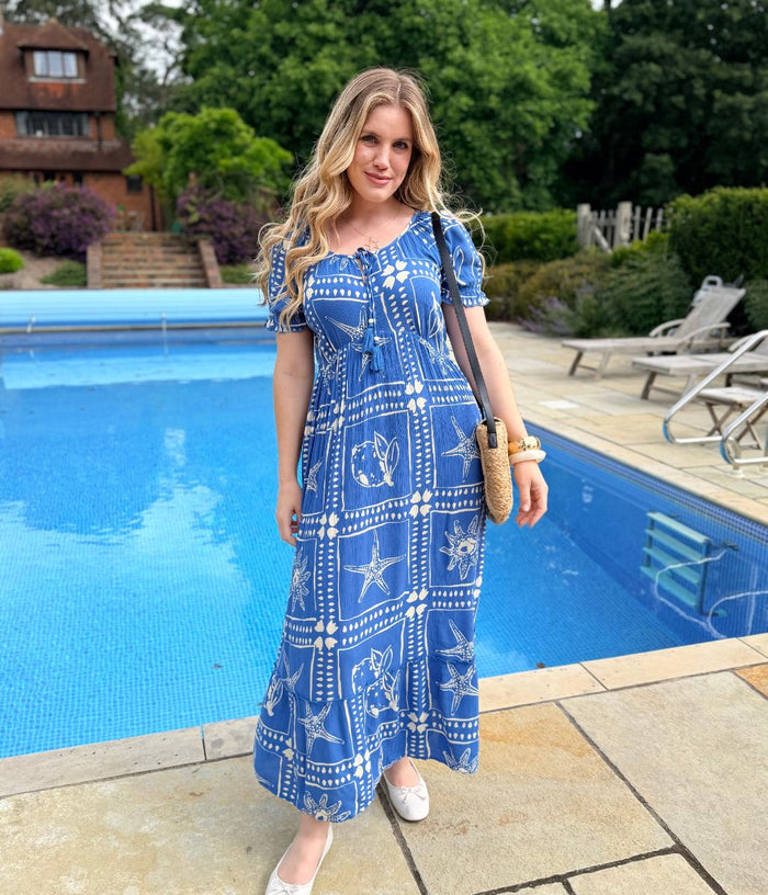 Blue Starfish Print Maxi Dress – Highstreet Outlet UK