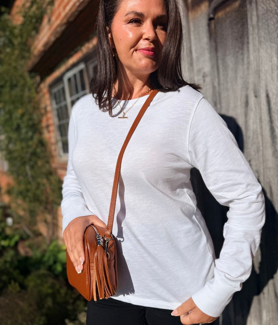 White Long Sleeve Organic Cotton Slub T Shirt