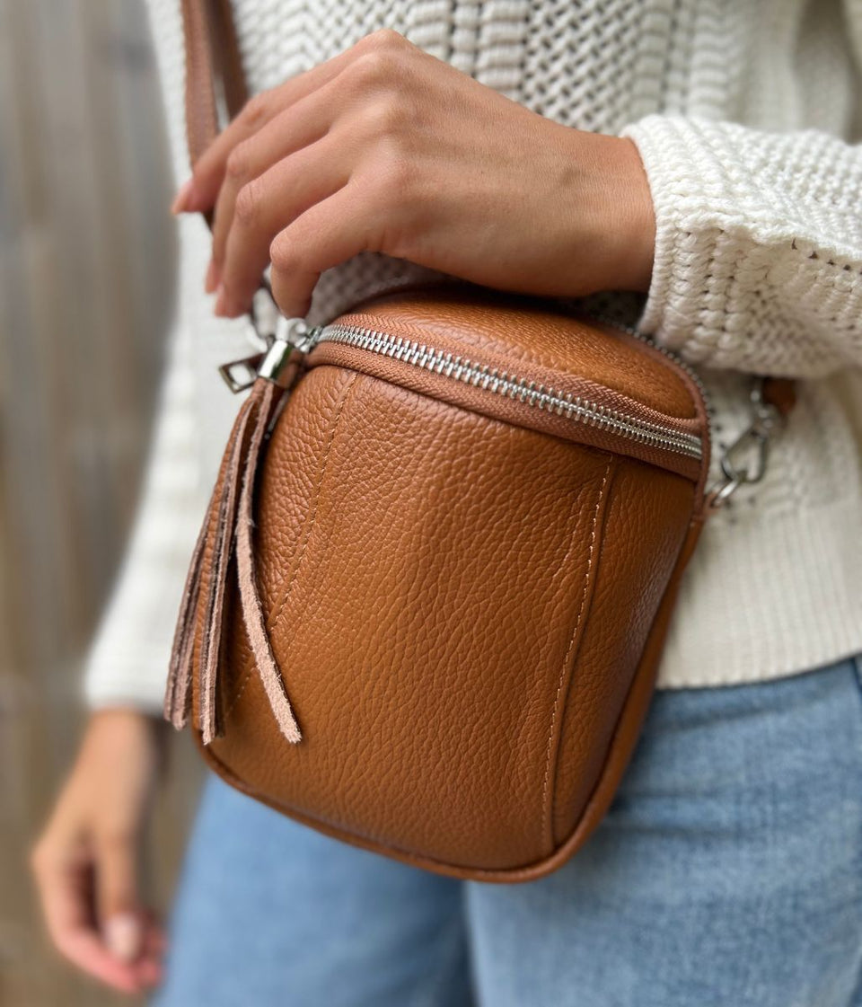 Genuine Brown Leather Crossbody Bag