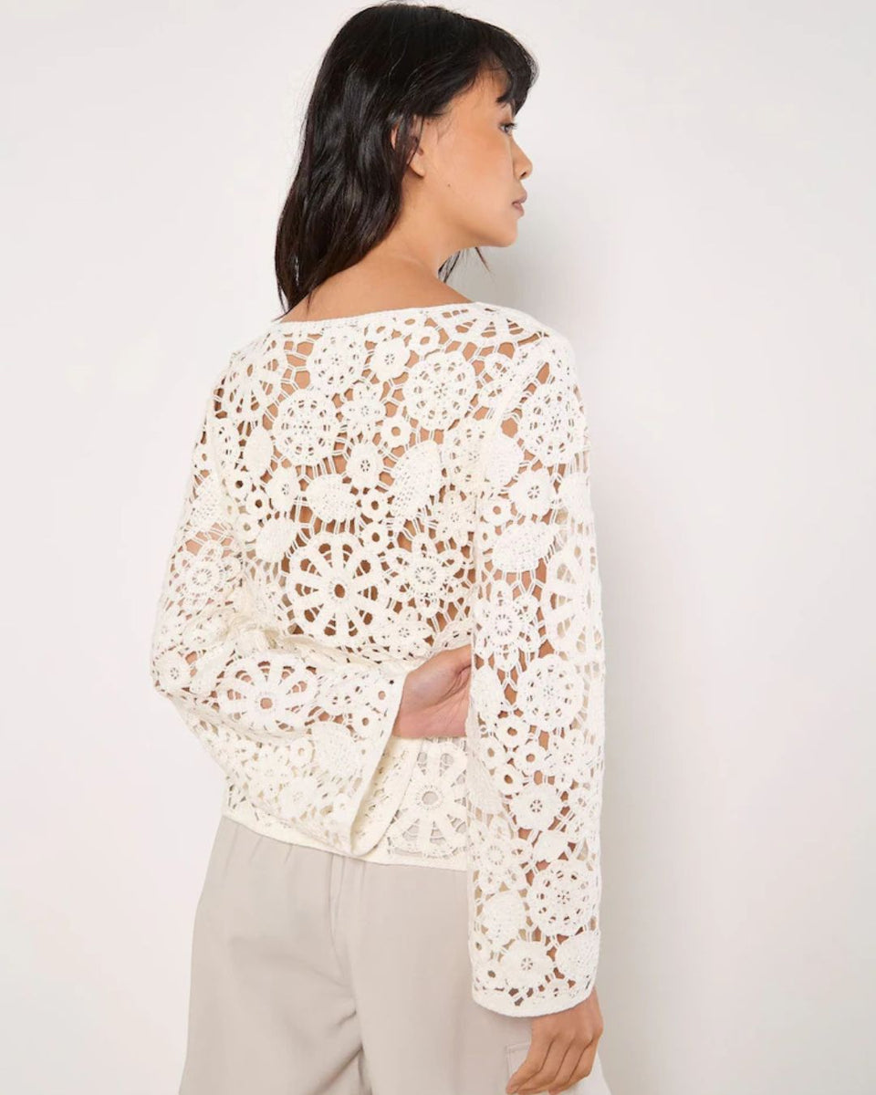 Ivory Floral Crochet Bell Sleeve Top