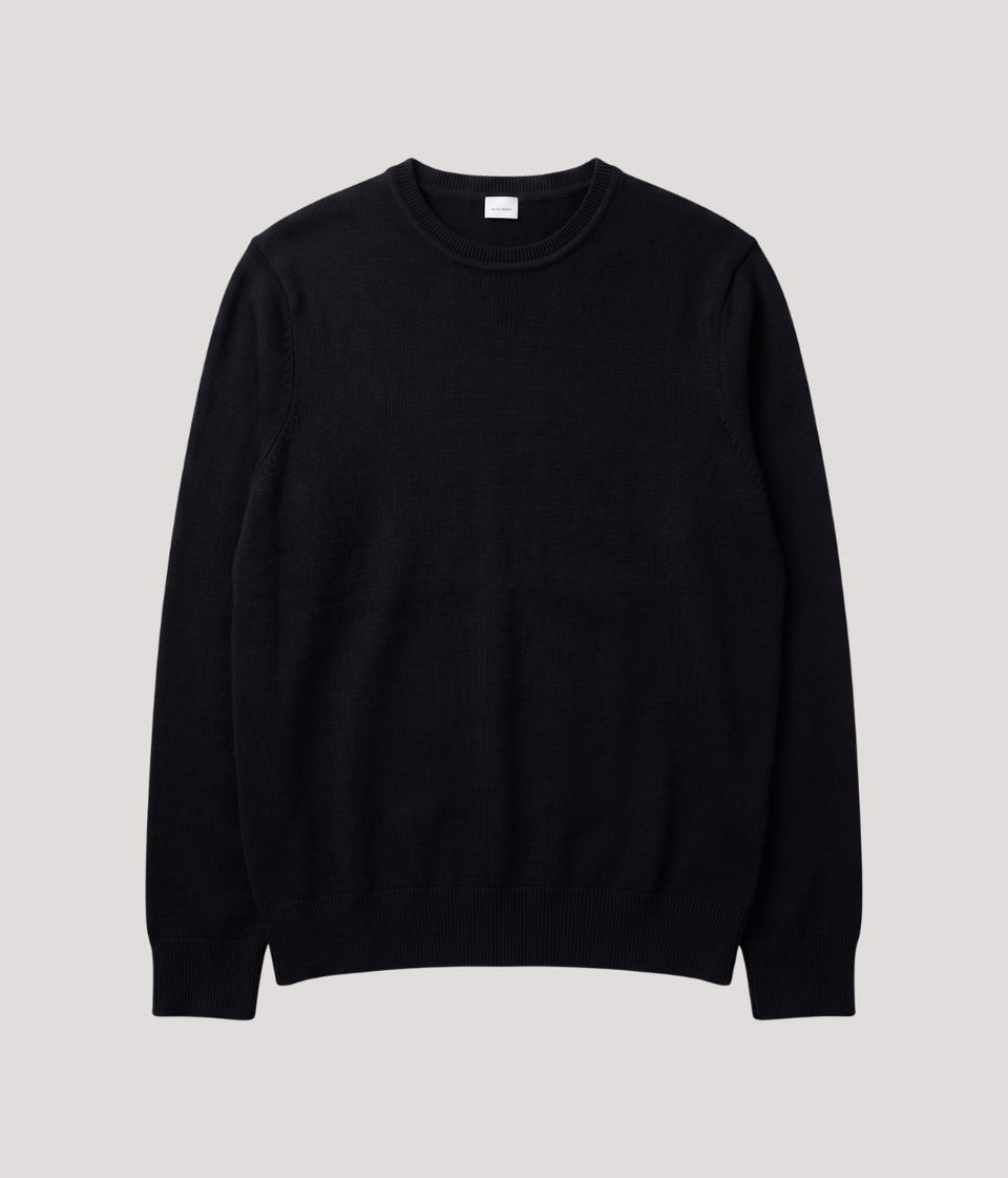 Black Cotton Crew Neck Jumper
