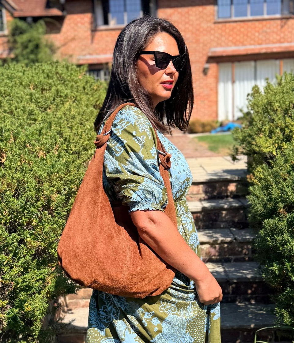 Tan Suede Willow Slouch Bag