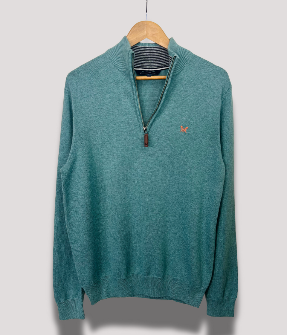 Sea Green Mens Cotton Half Zip Jumper