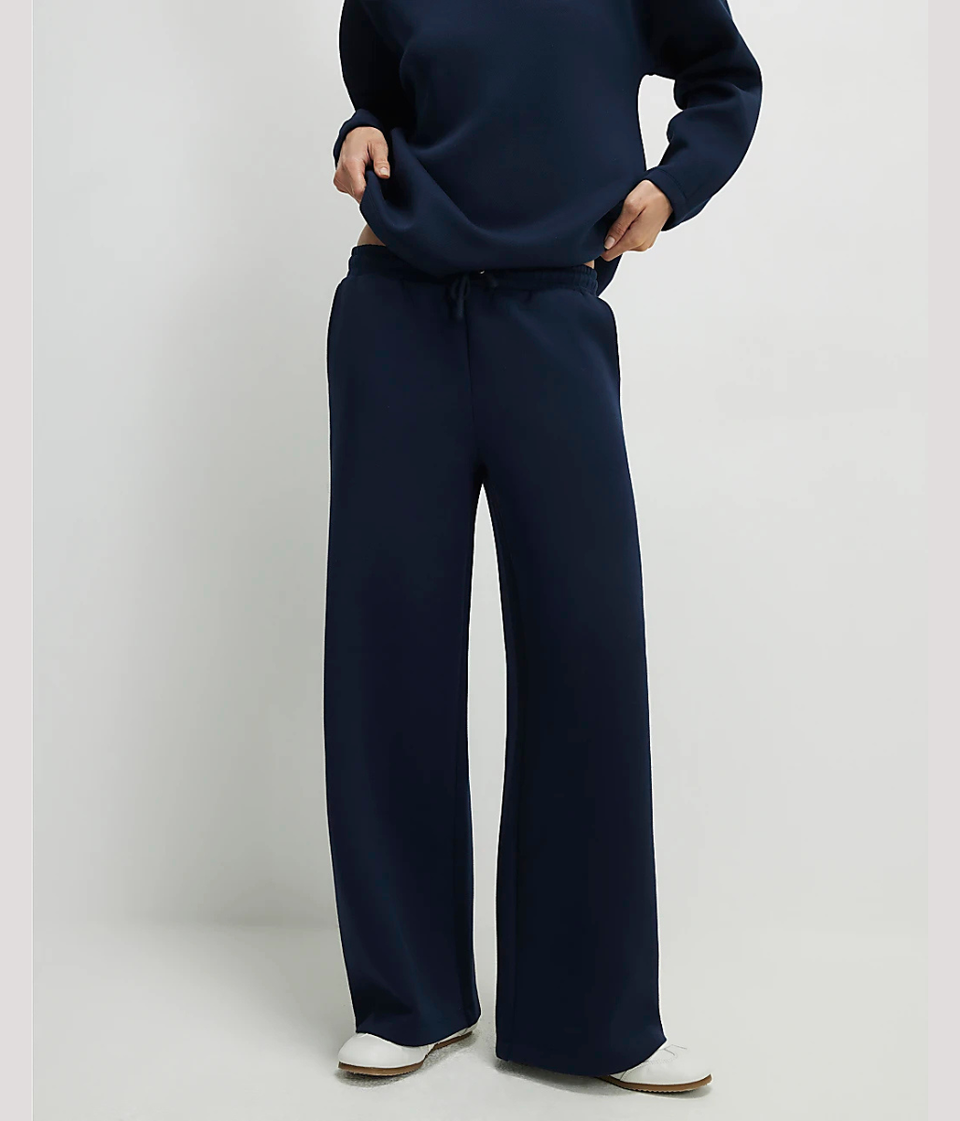 Navy Textured Wide Leg Joggers