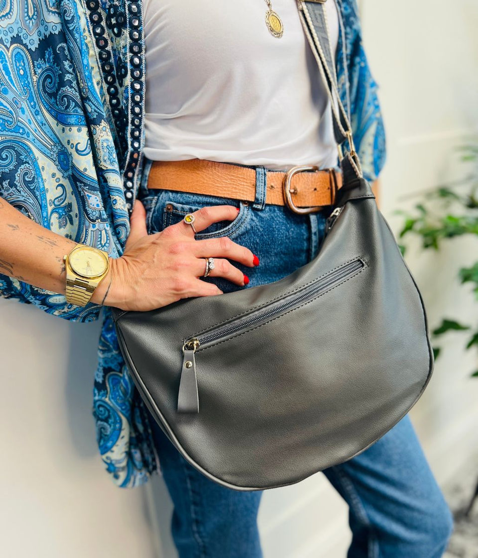 Grey Soft Crescent Bag