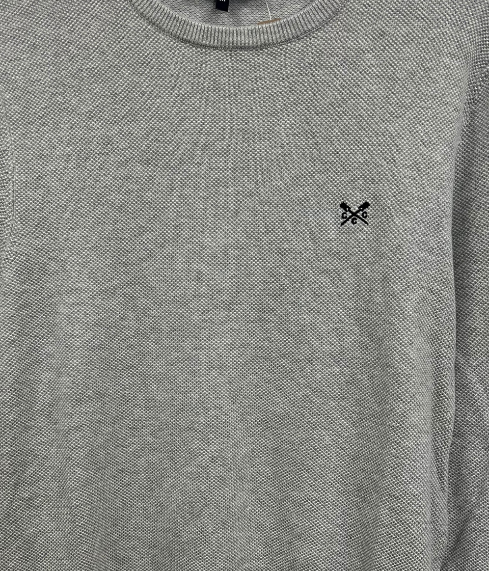 Pale Grey Cotton Mens Textured Knit Jumper