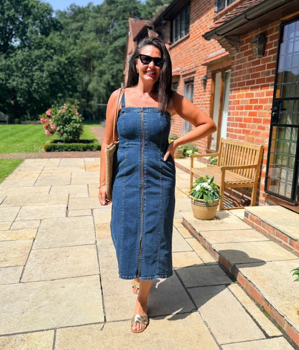 Blue Denim Zip Through Midi Dress