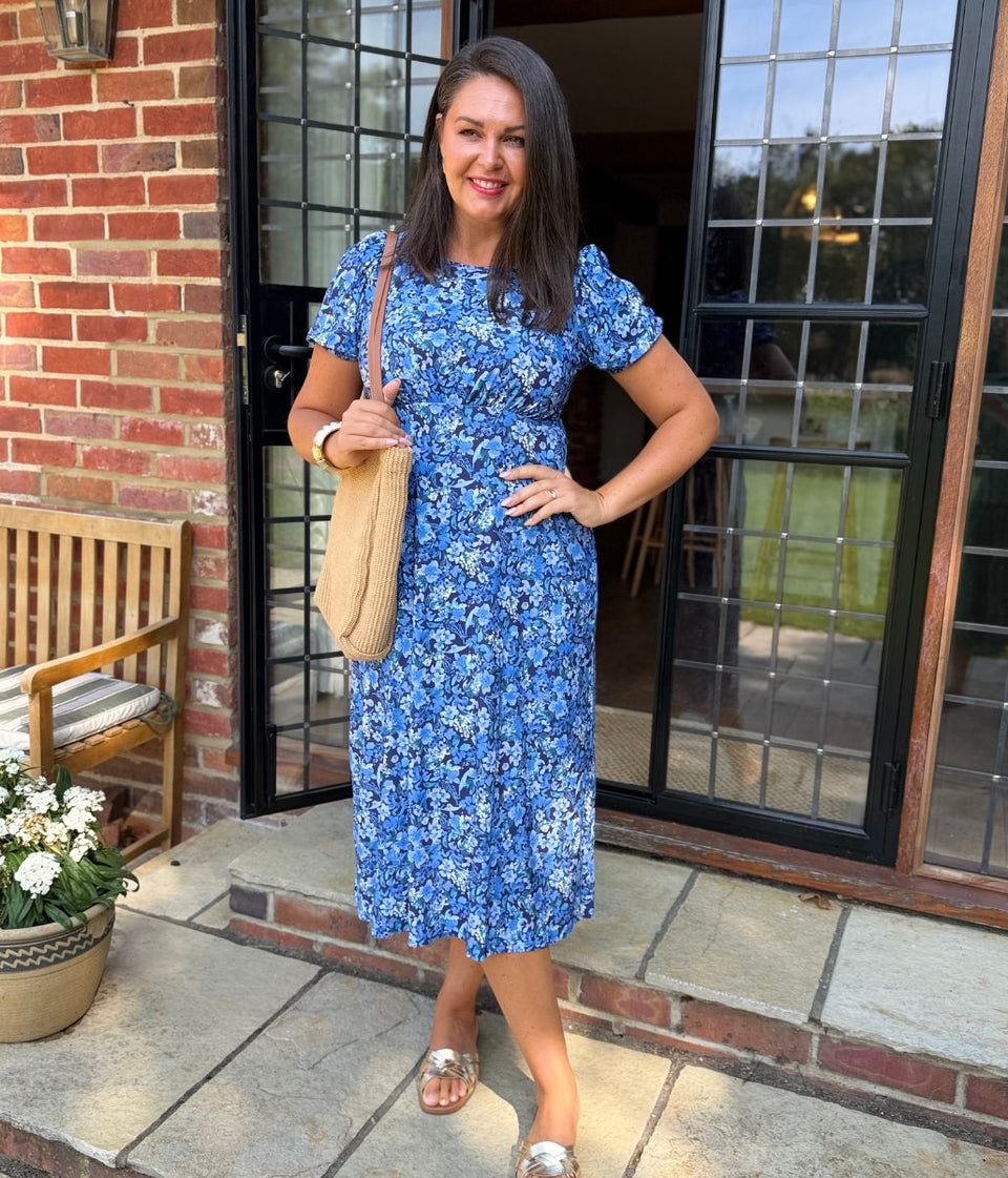 Blue Empire Waist Floral Dress