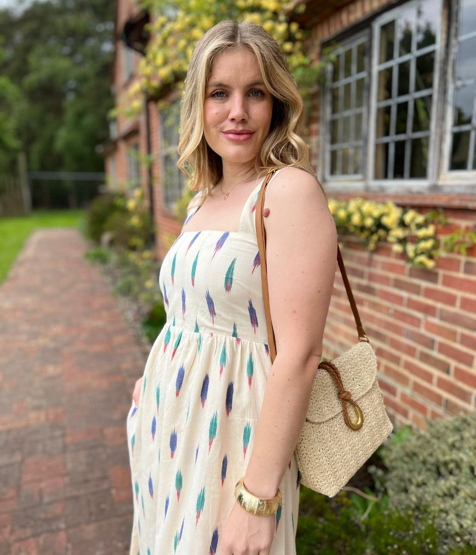 Nomads Ivory Ikat Print Midi Dress