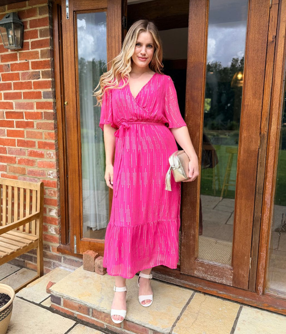 Pink Gold Detail Wrap Dress