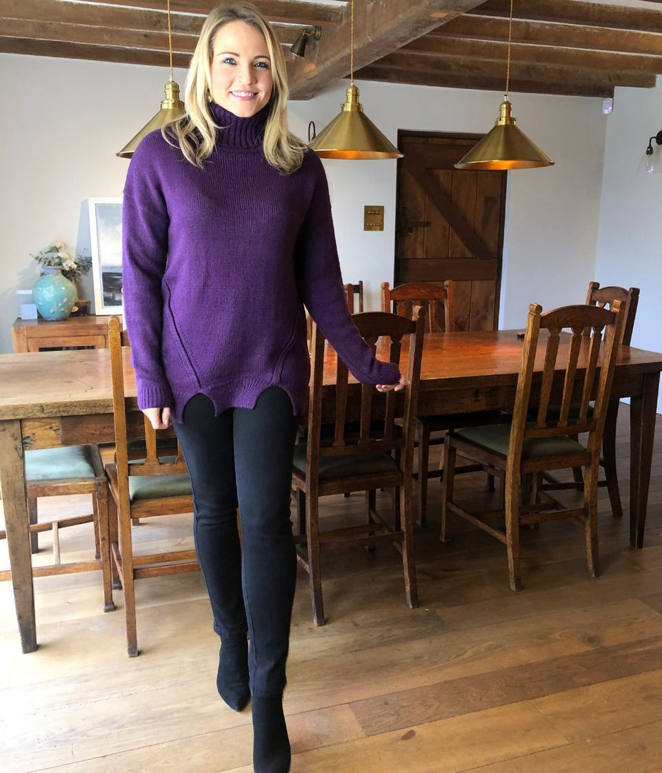 Purple Chunky Knit Roll Neck Jumper