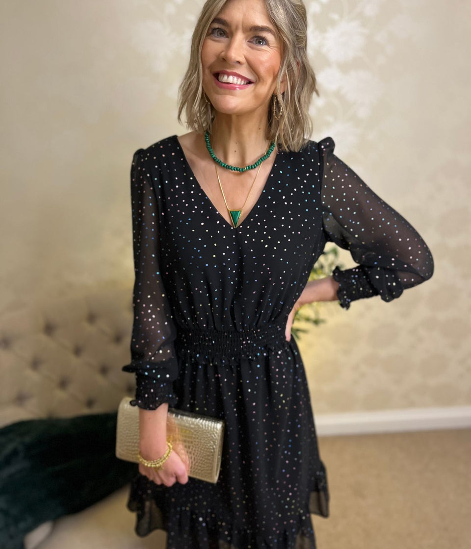 Black Sparkle Chiffon Layered Dress