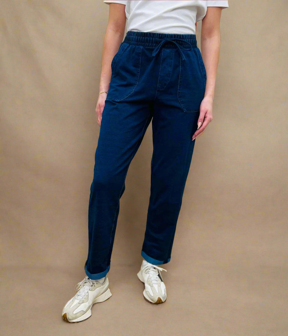 Cotton Rich Dark Denim Straight Leg Jogger Trousers